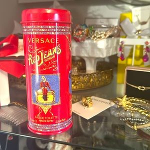 Vintage VERSACE RED JEANS WOMAN TIN cylinder can